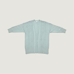 Chicos Cable Stitch Cardigan Sweater Iced Sage Green Wool Cashmere Size 3 XL NEW
